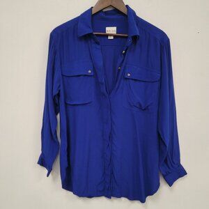 Reiss Women Tinkerbell Portofino Button Up Long Sleeve Shirt Size 4 Blue Pockets